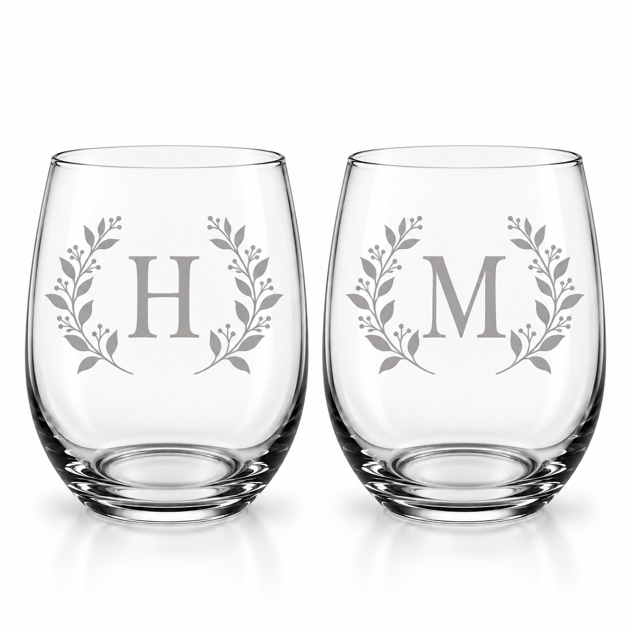Botanical Initial Stemless Wine Glass Set