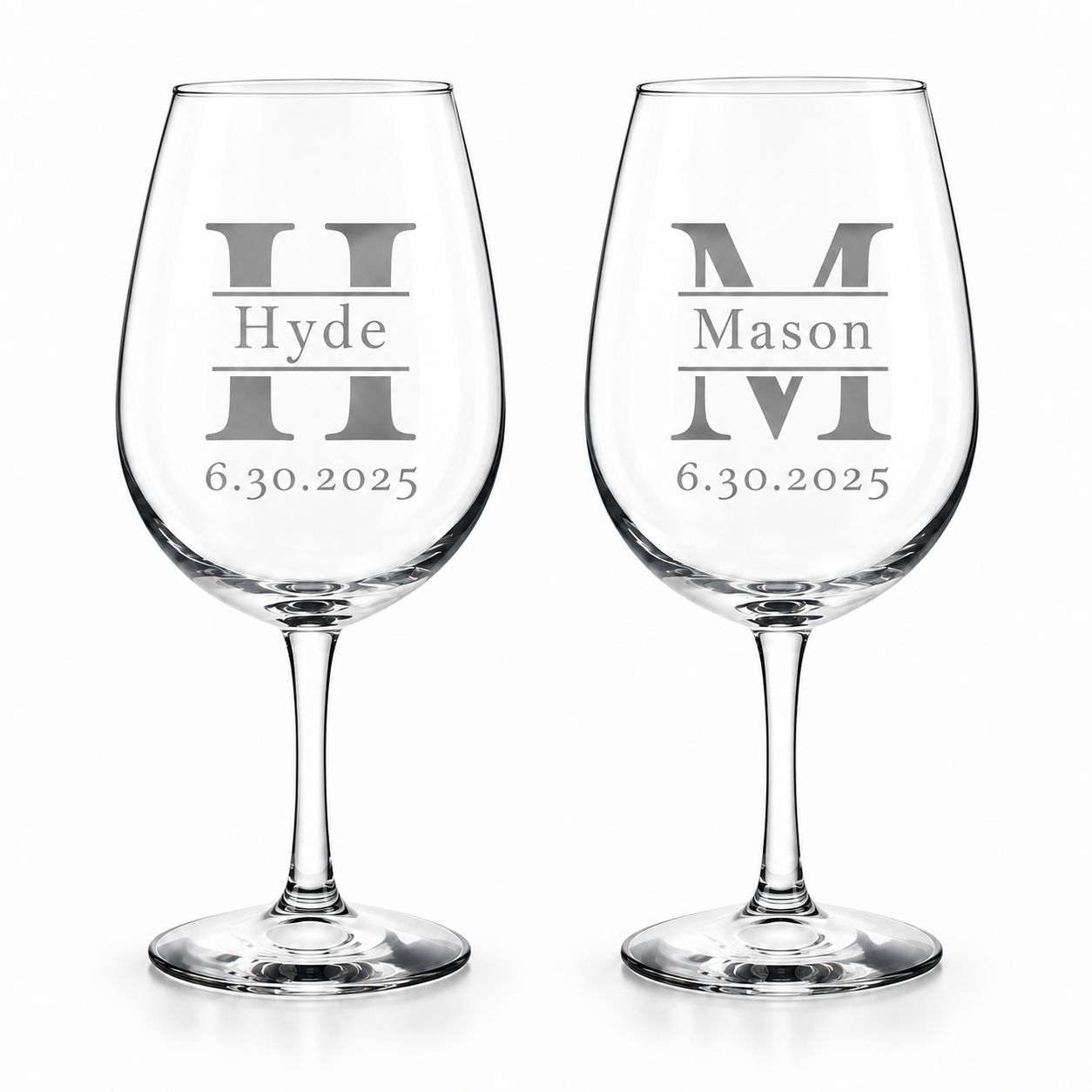 Family Name Initial wine glasses with optional date