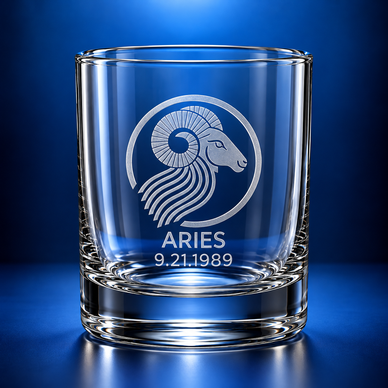 Modern Aries Zodiac Whiskey Glass with Optional Date