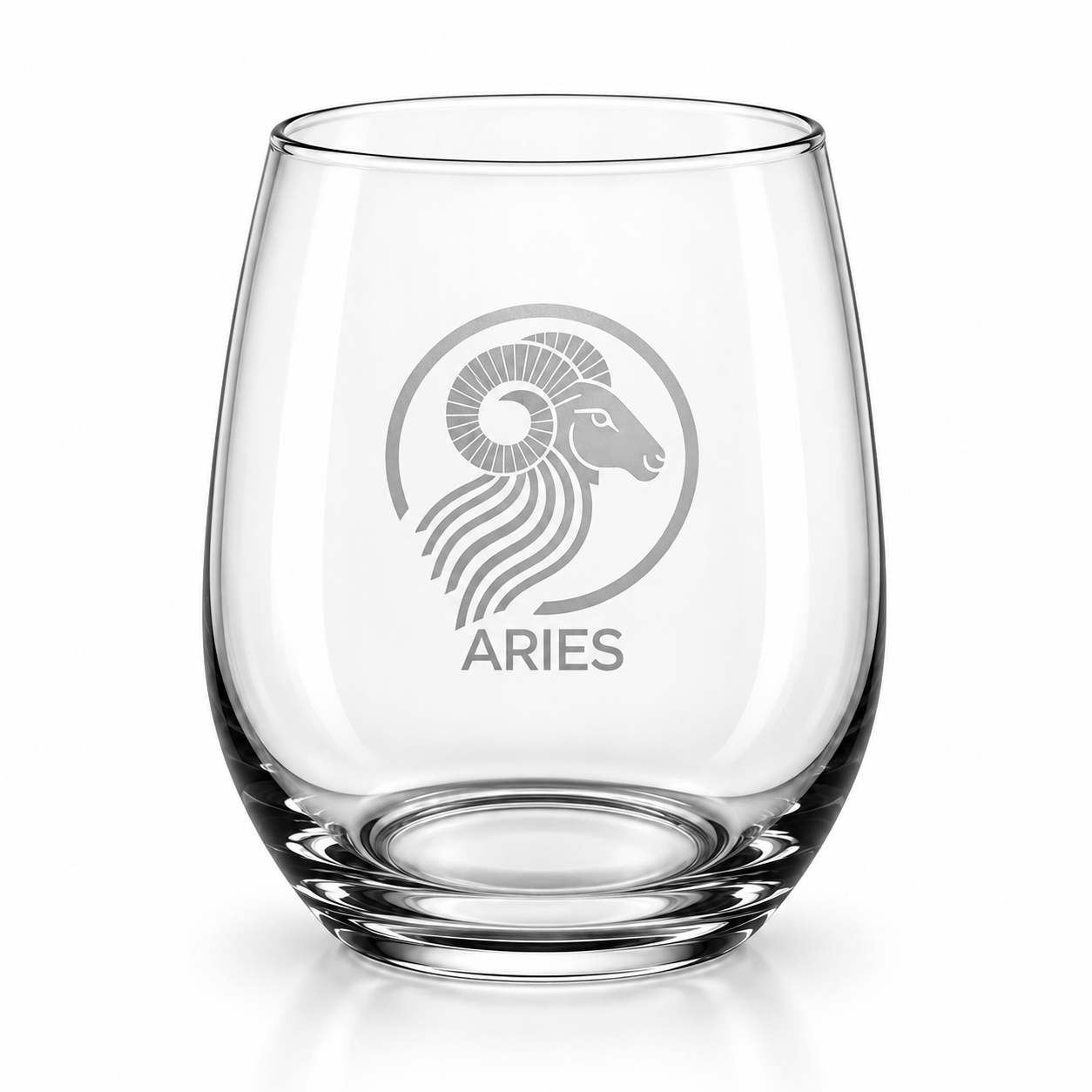 Modern Aries Zodiac Stemless Wine Glass – Permanently Sand-Carved