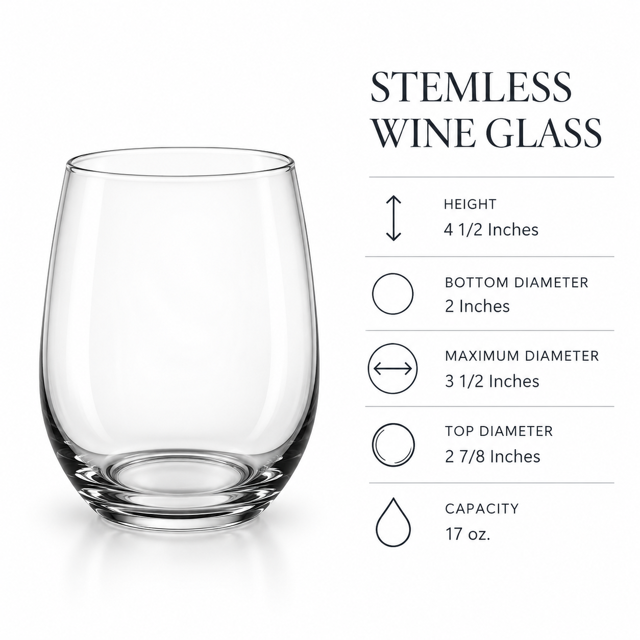 Stemless Wine glass dimensions