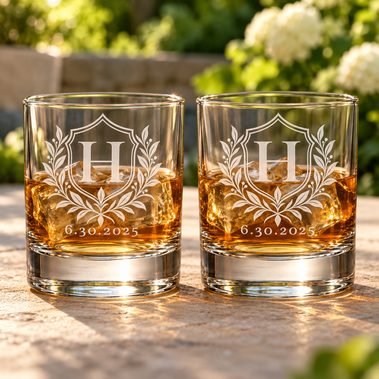 Personalized vintage crest whiskey glasses