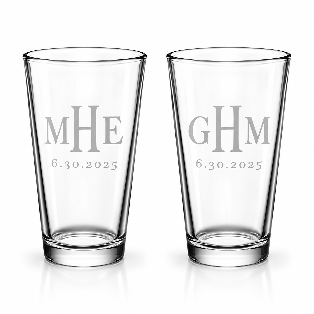Classic monogram pint glasses with optional date