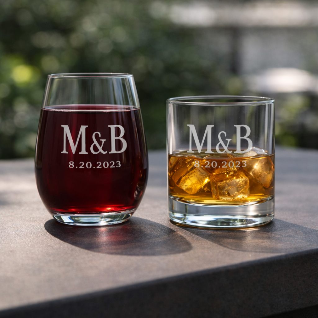 Personalized Glassware Set with Initials & Date