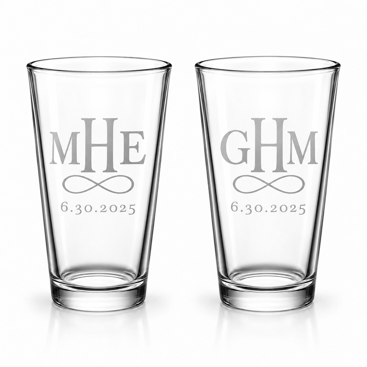 Infinity loop monogram pint glass set