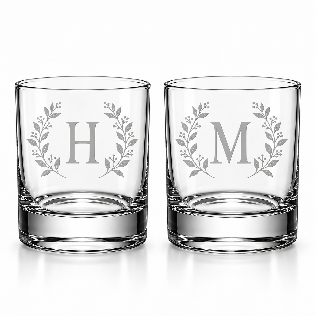 Botanical initial whiskey glass set
