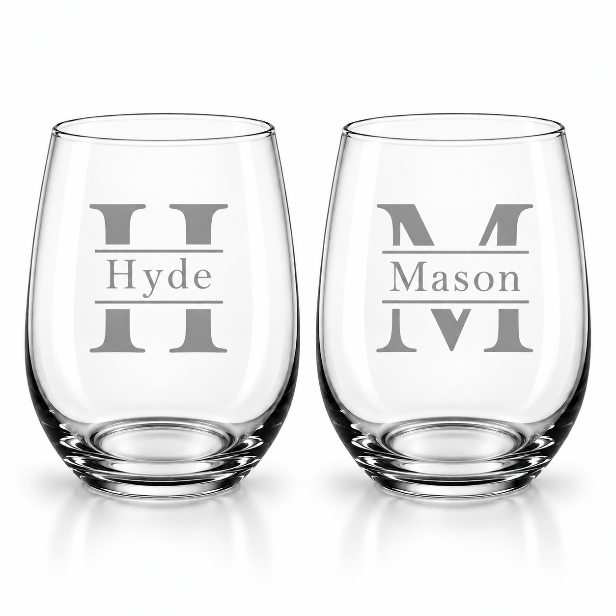 Family Name Monogram Stemless Wine Glass Set