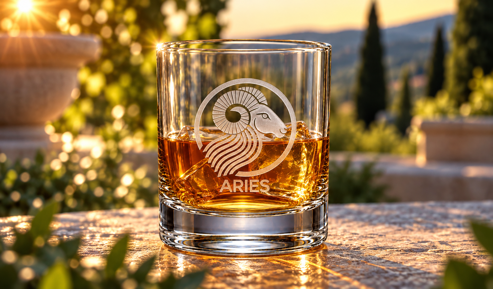 Personalized Modern Aries Zodiac Whiskey Glass