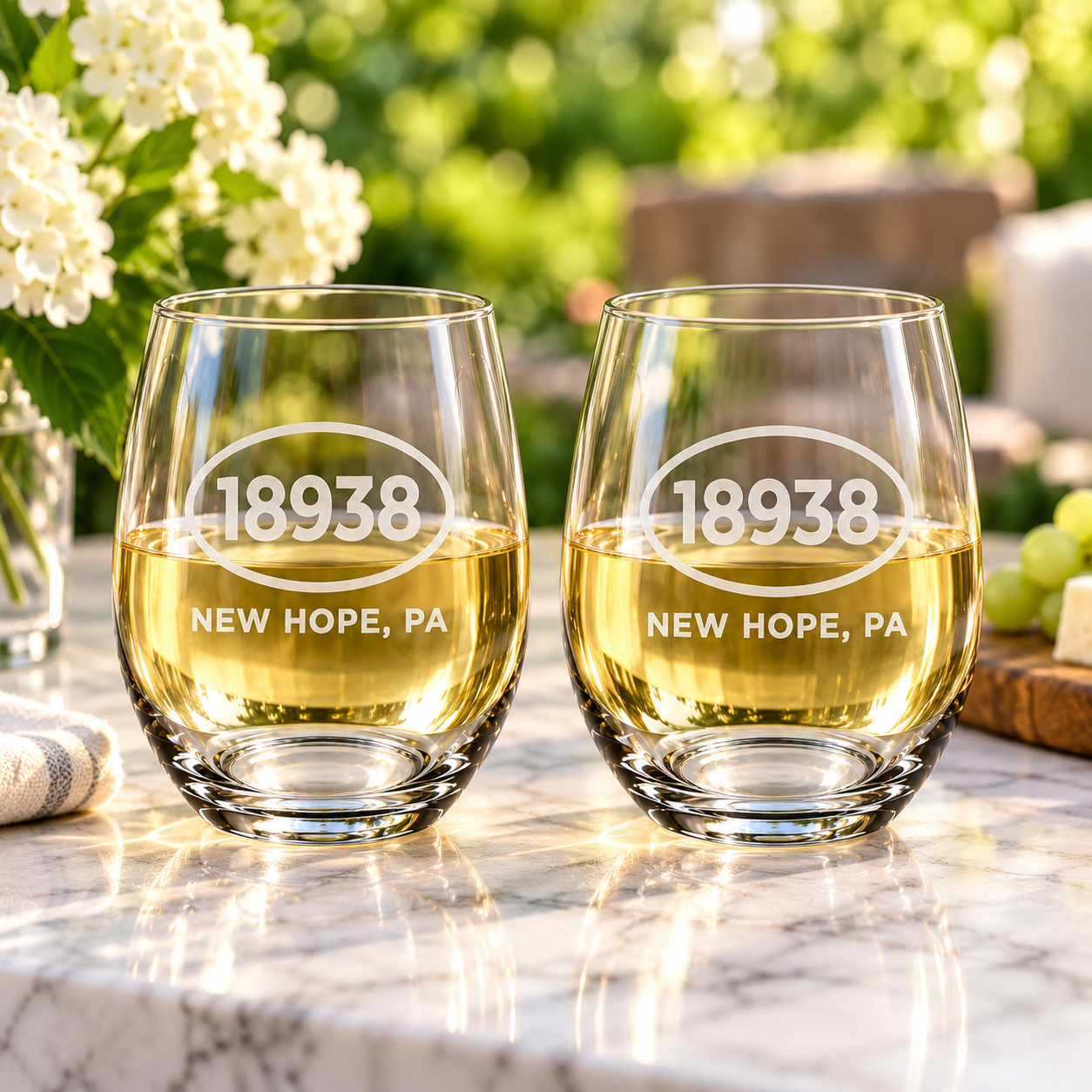 Personalized ZIP Code Stemmed Wine Glass Set – Custom Sand-Carved Stemless Wine Glasses