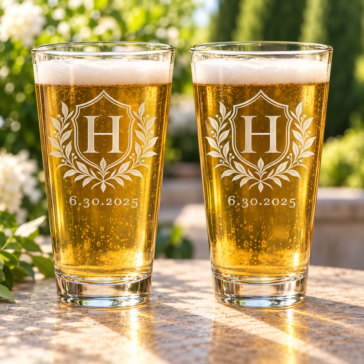 Personalized vintage crest pint glasses