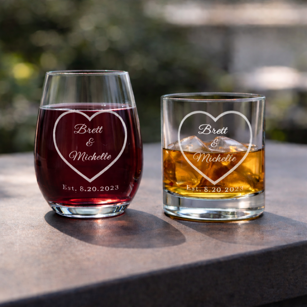 Personalized Heart Champagne Flutes with Names & Date