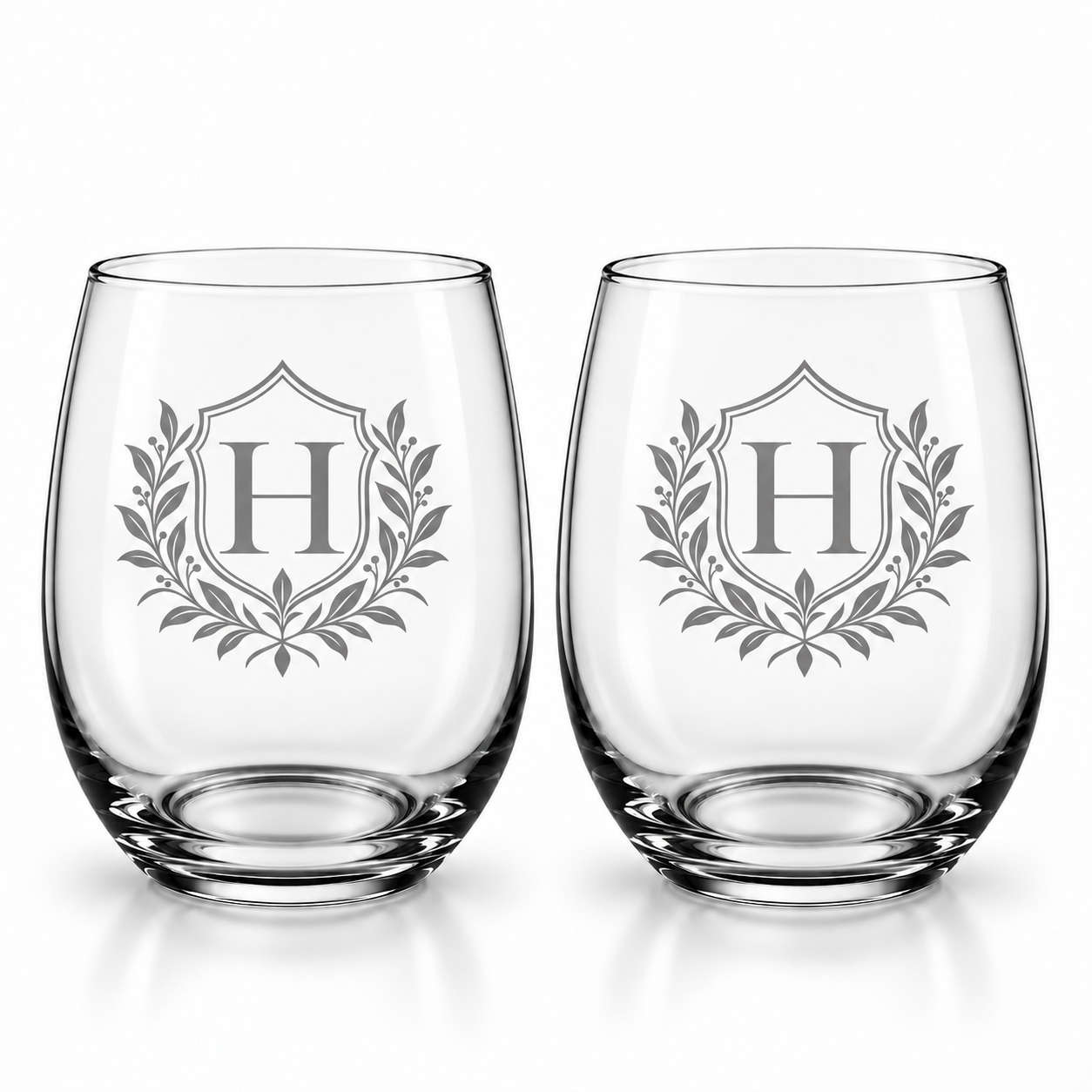 Vintage Crest Initial Stemless Wine Glass Set