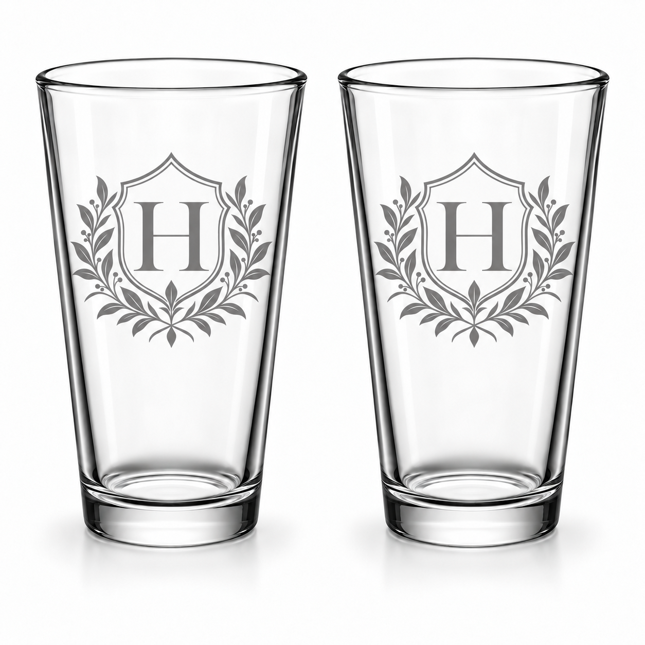 Vintage Crest Initial Pint Glass Set