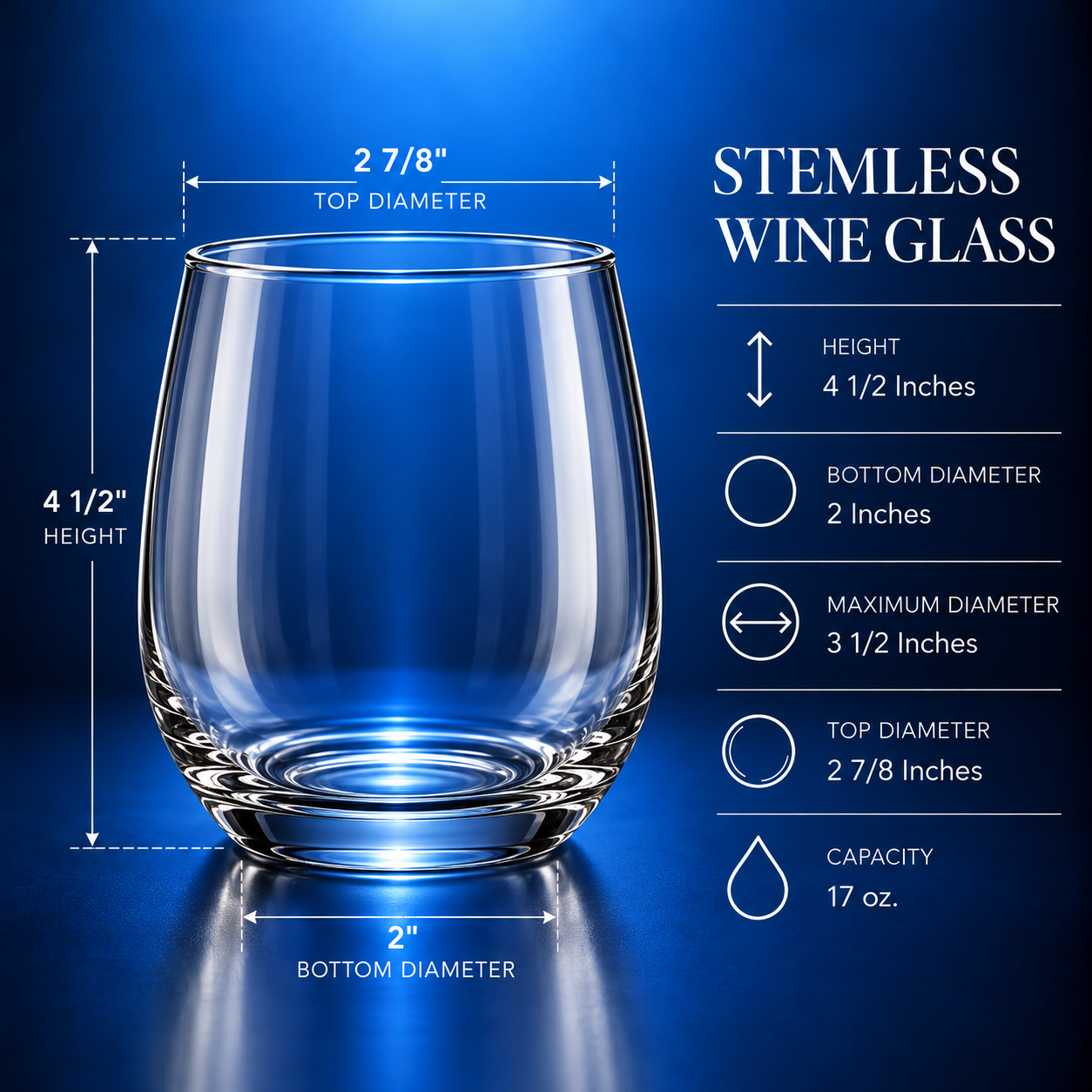 Custom Logo Stemless Wine Glasses – 17 oz Glass Specifications