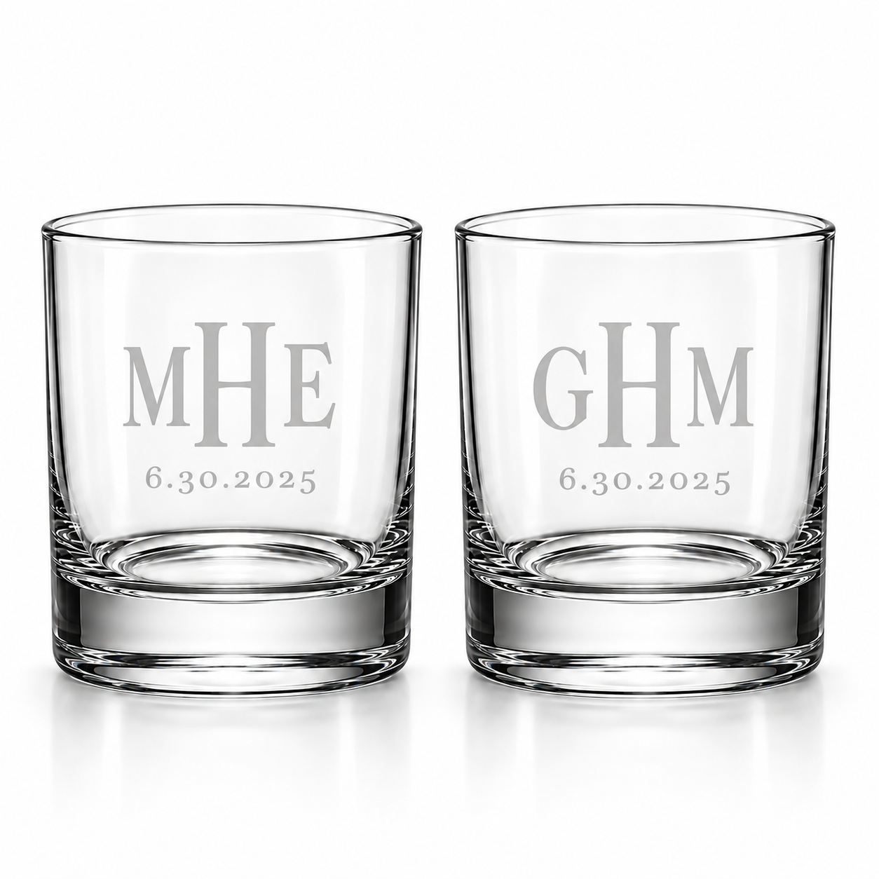 Classic monogram whiskey glasses with optional date