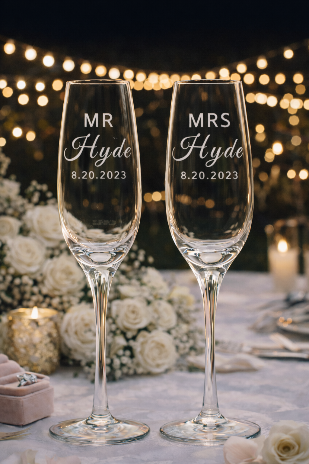 Personalized Mr & Mrs Champagne Flute Set with Last Name & Date