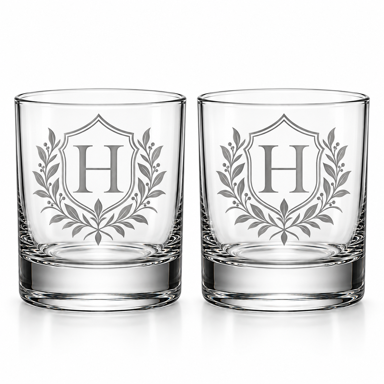 Vintage Crest Initial Whiskey Glass Set