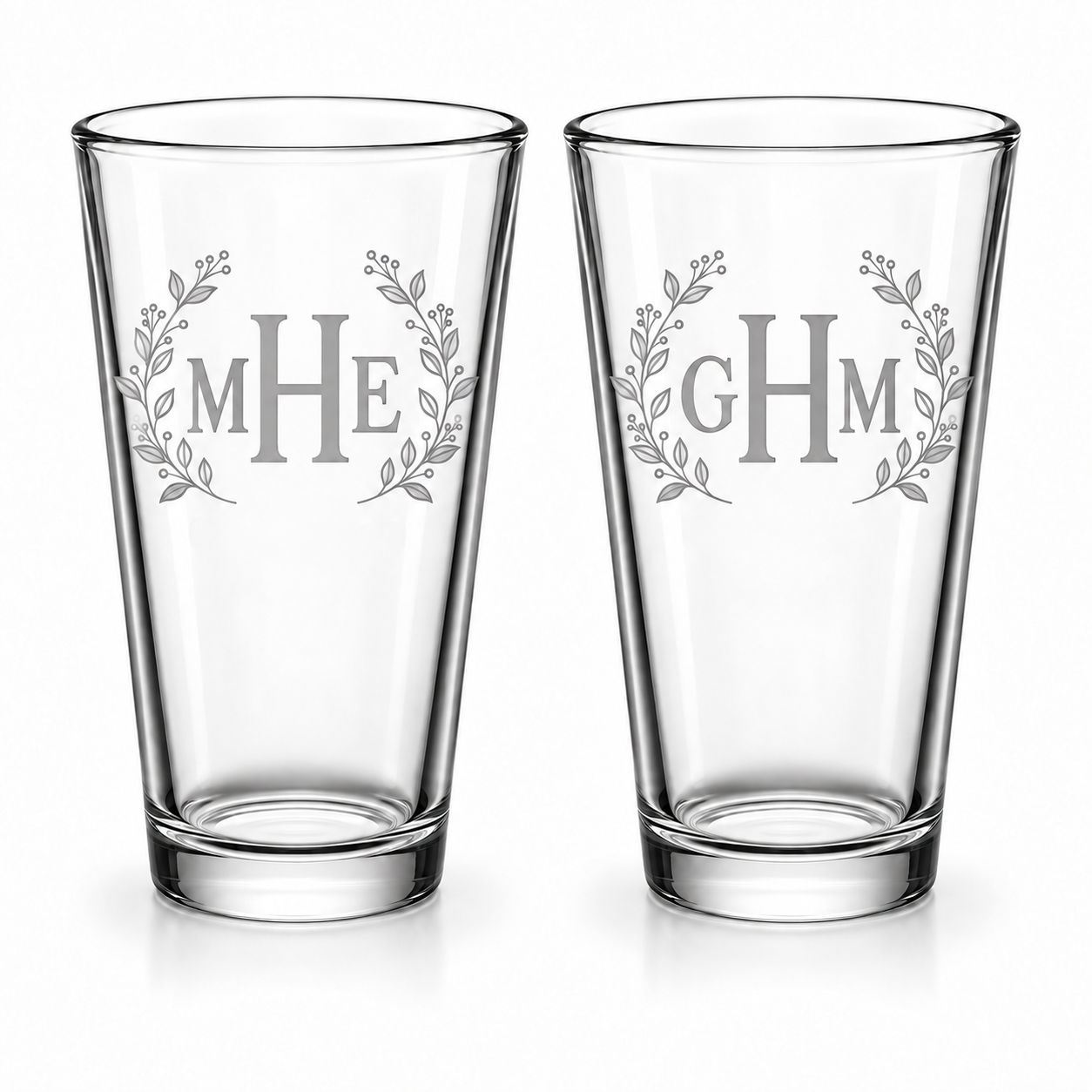 Botanical Wreath Monogram Pint Glass Set