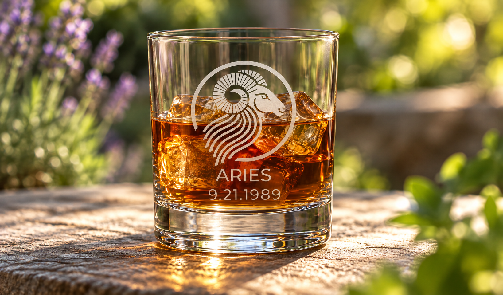 Personalized Aries Whiskey Glass Modern with date product.png