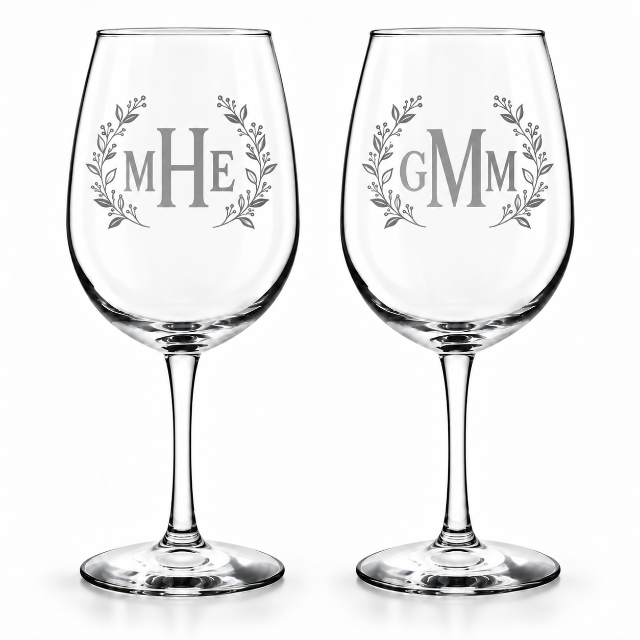 Botanical Wreath Monogram Wine Glass Set