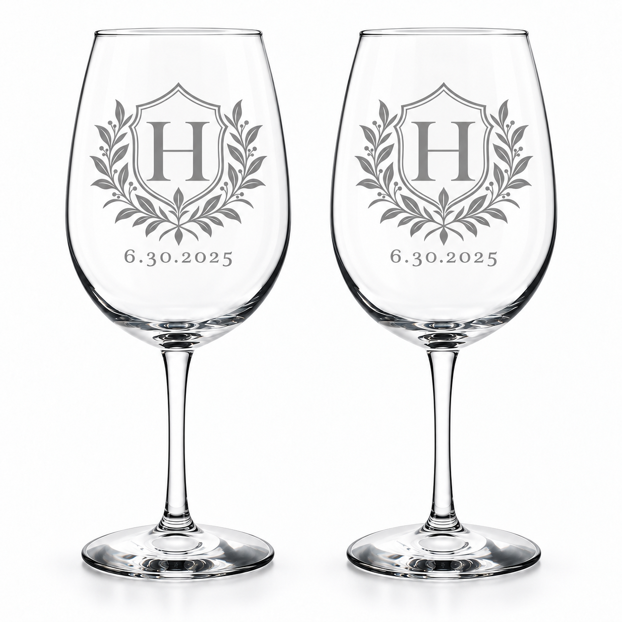 Vintage crest initial wine glass set