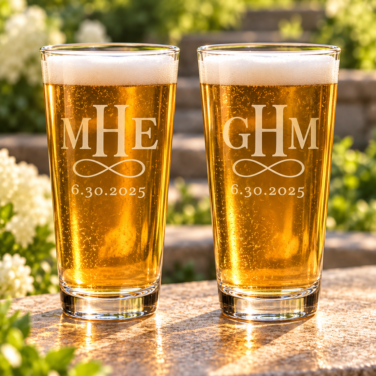 Personalized infinity loop pint glasses