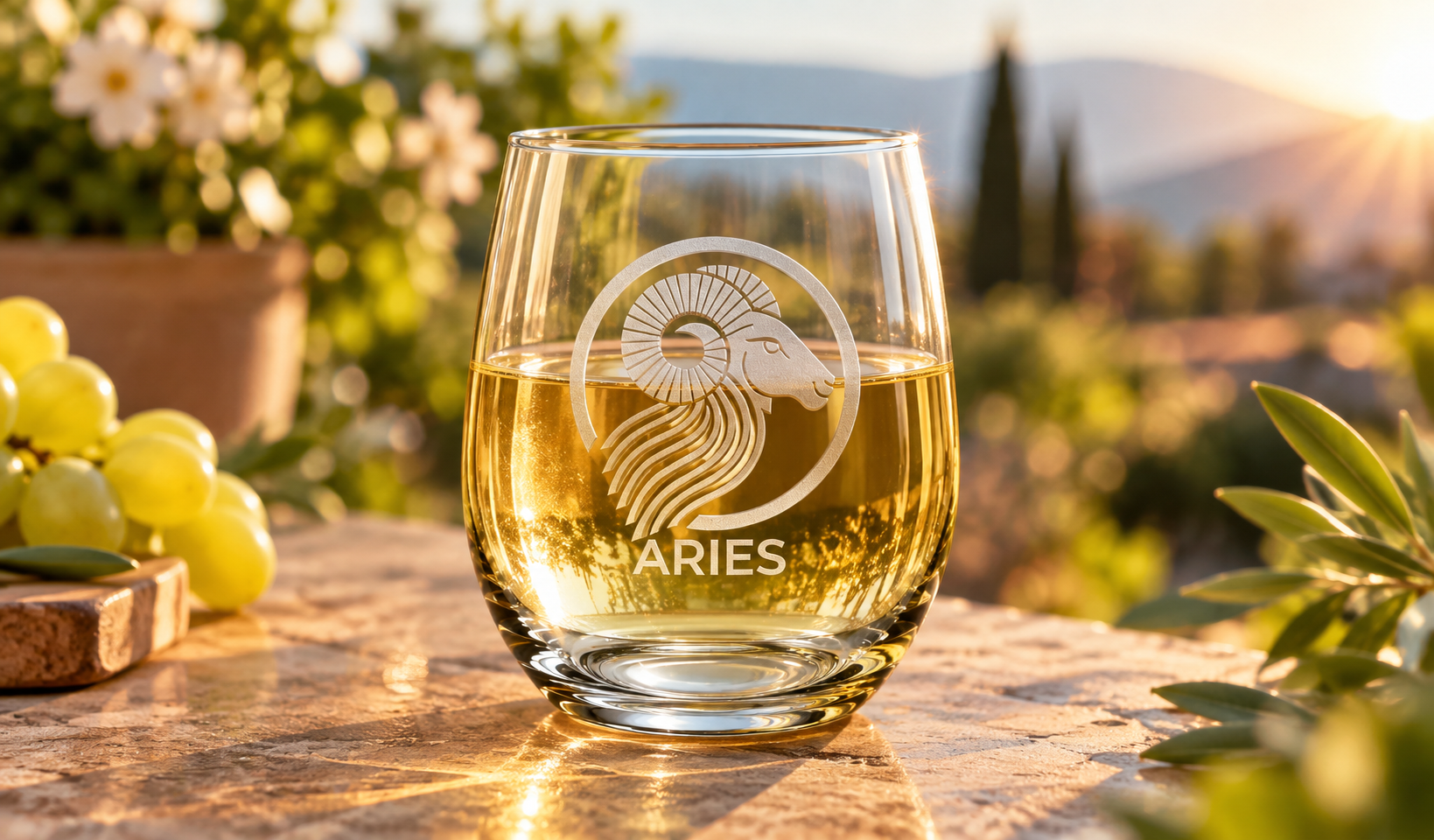 Personalized Modern Aries Zodiac Stemless Wine Glass