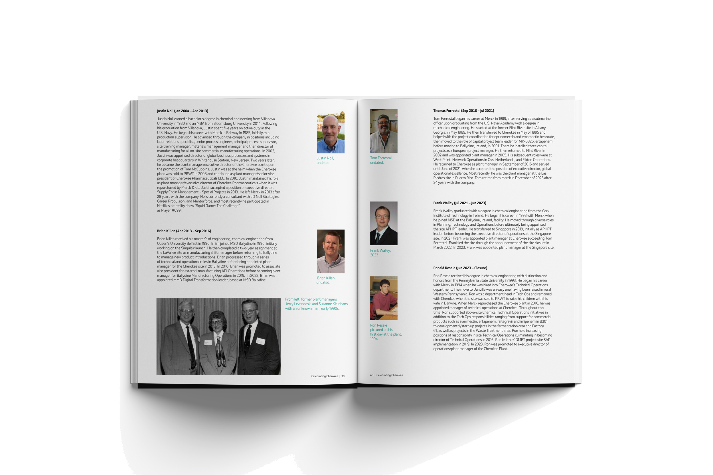 Open book with profiles of several men, including photos, names, and career summaries, in a professional magazine or yearbook style.