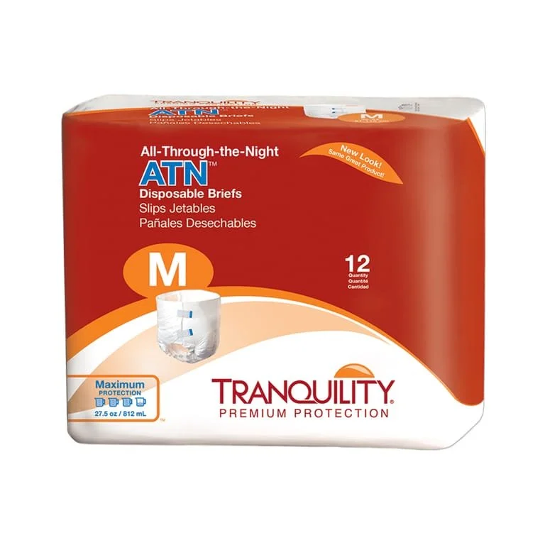 Tranquility ATN (All -Through -the -Night) Disposable Briefs – Medium | Premium Overnight Incontinence Protection