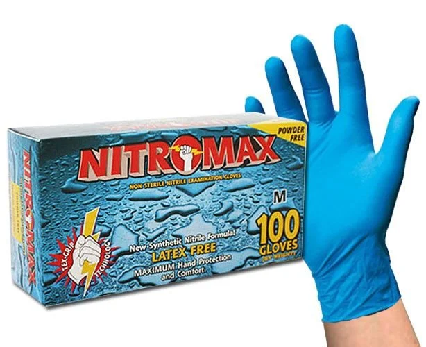 Nitro Max Powder-Free Nitrile Examination Gloves, 100 Count – Non-Sterile, Latex-Free (Medium or Large)