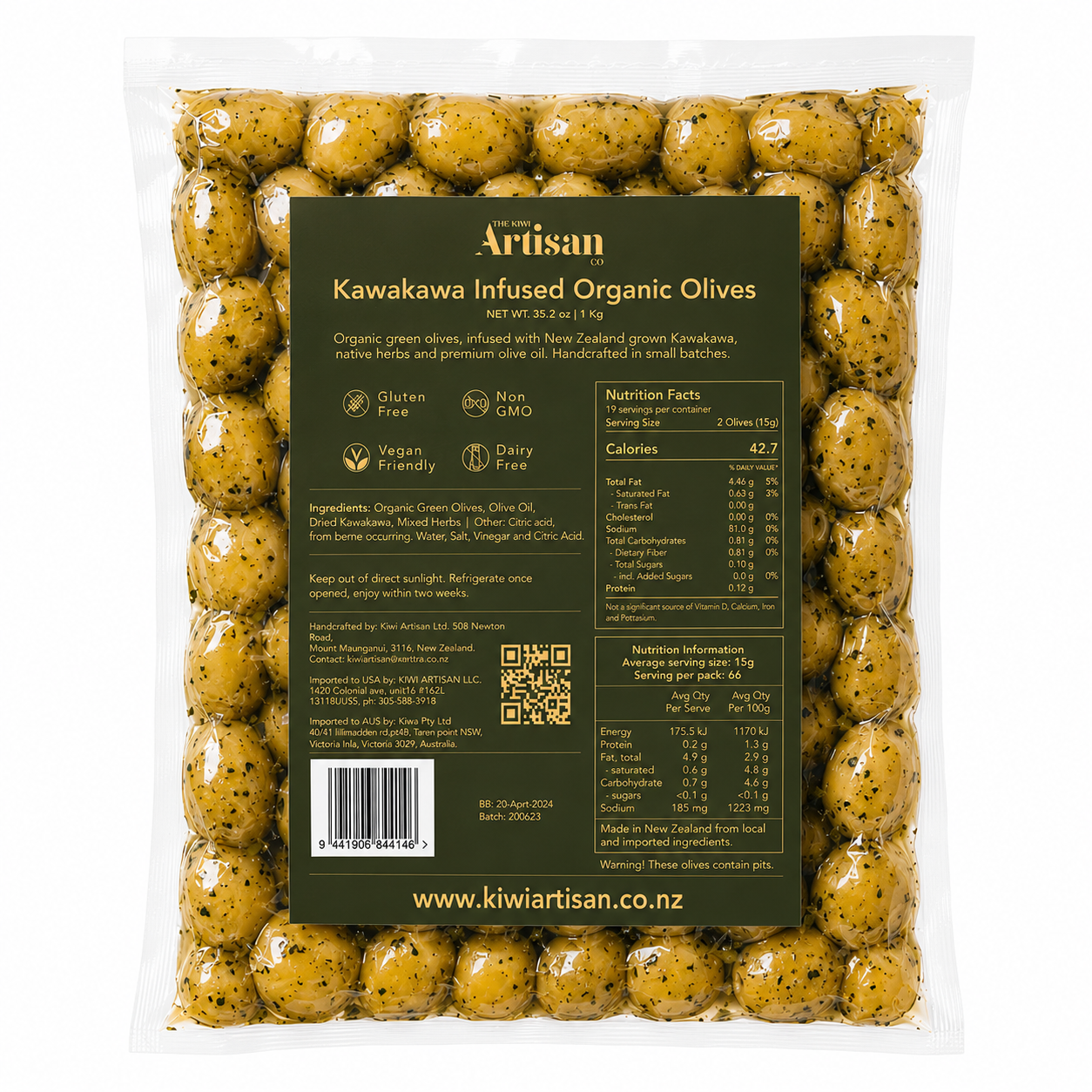 Lemon Myrtle & Kawakawa Olives  1kg