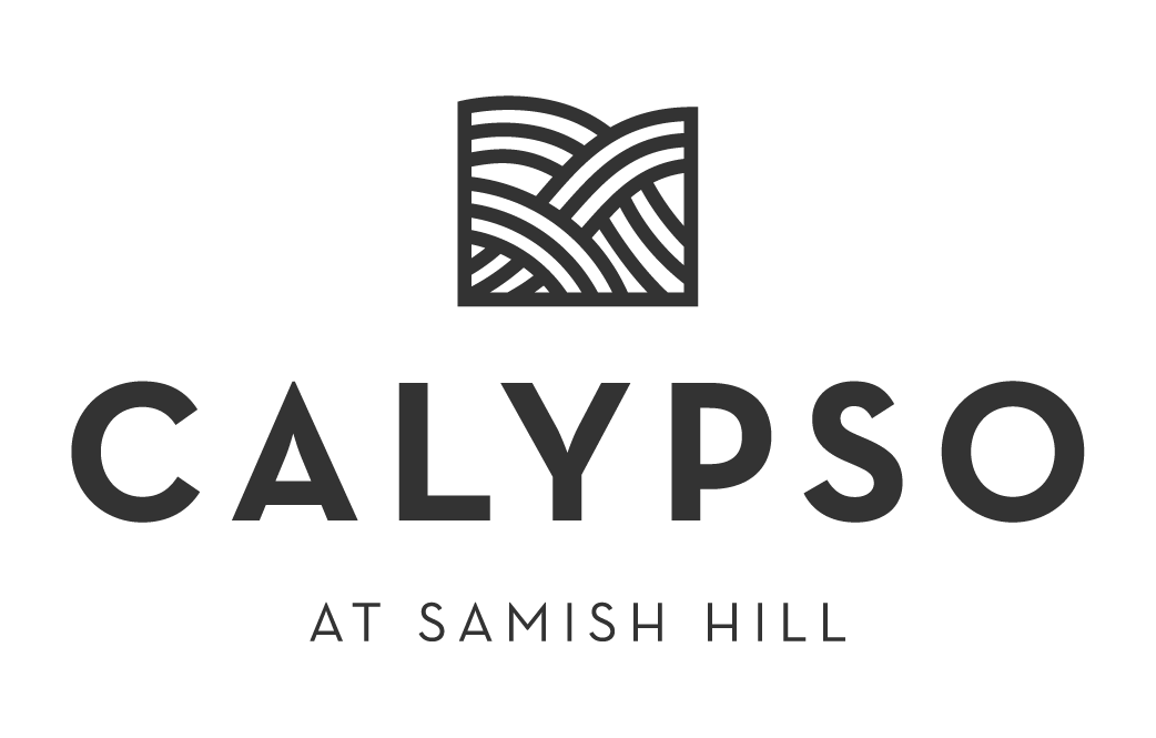 Logo for Calypso at Samish Hill, with a stylized square graphic of intertwined lines above the name in bold capital letters and smaller text below.