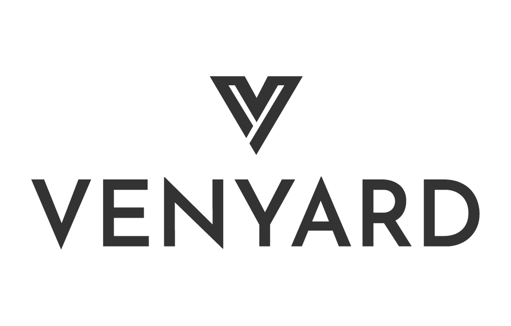 Venyard logo with a stylized 'V' above the word 'Venyard' in black text.