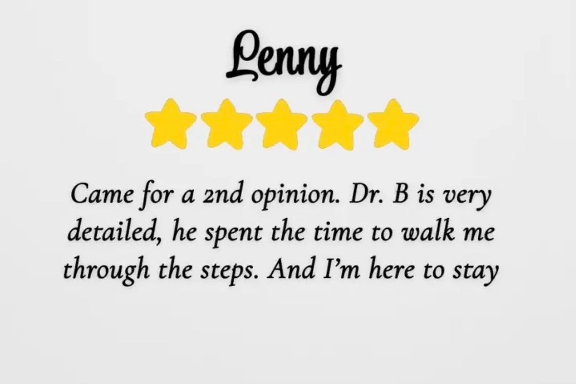 A review for Lenny with five yellow stars, praising a detailed and attentive doctor B who took time to walk the reviewer through steps.