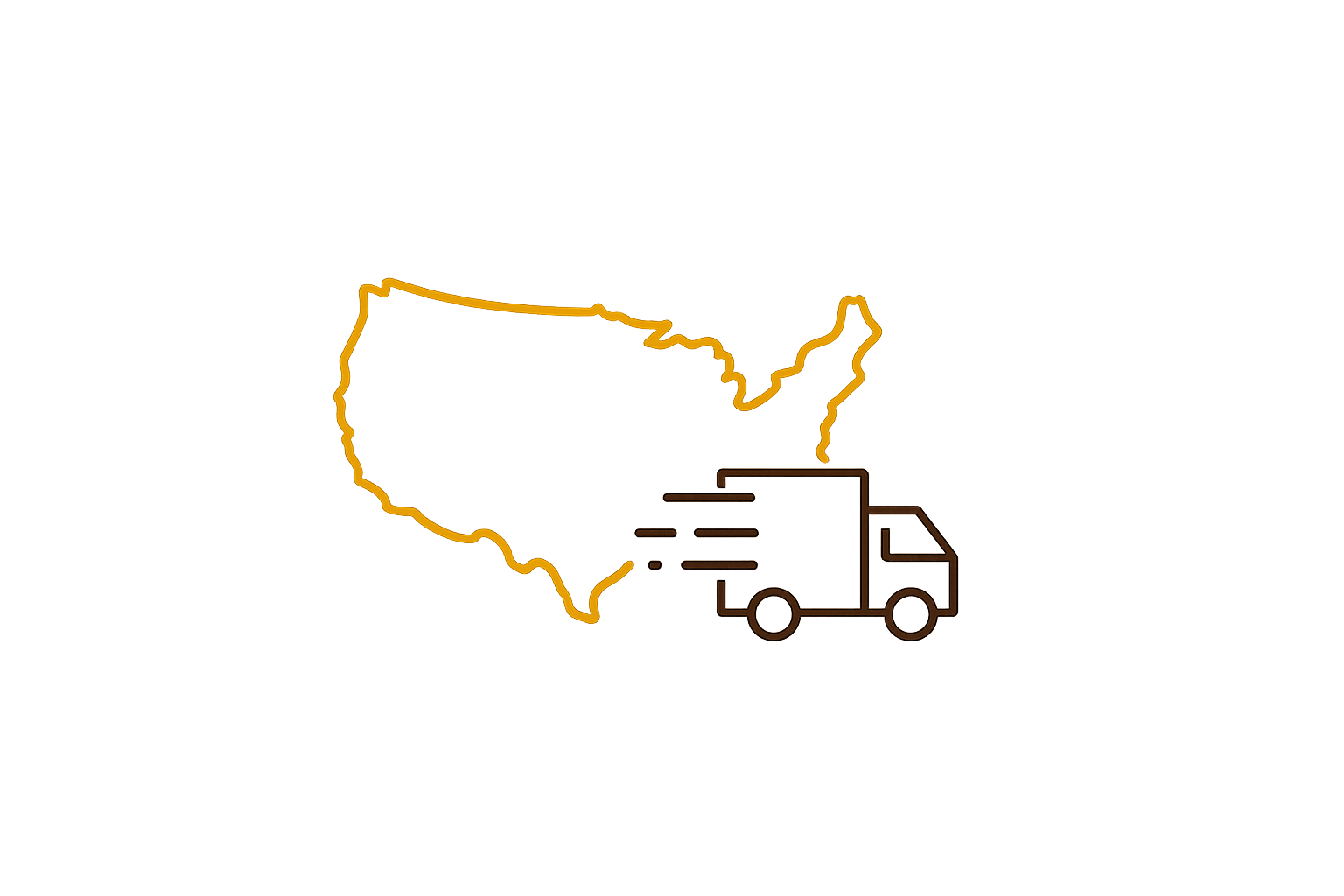 An illustrated map of the United States with a delivery truck icon.