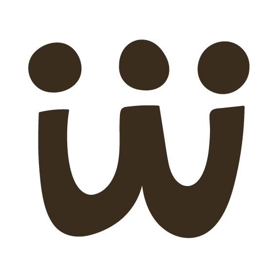 Stylized brown logo resembling the letter 'W' with three dots above it.