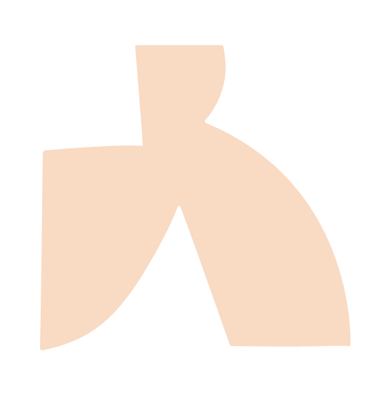 A stylized geometric shape in a peach pink that looks like the letter "K"