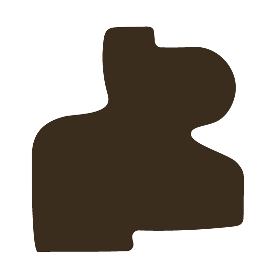 A stylized abstract shape in a dark brown.