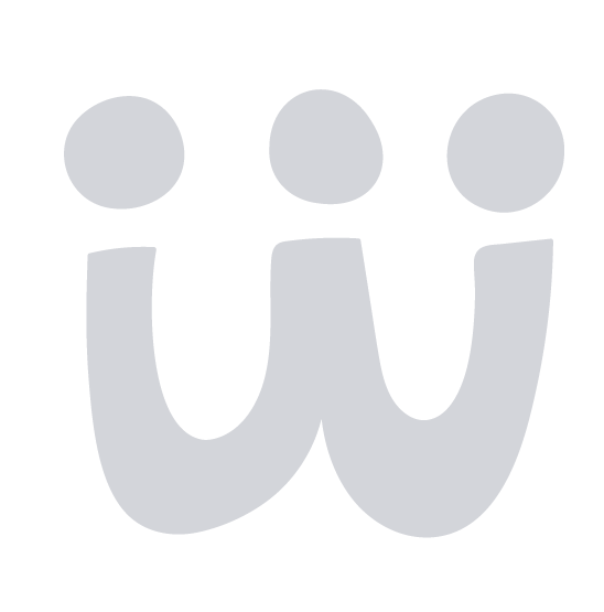 Stylized gray logo of a letter W with rounded ends and circular dots above each peak set against a black background.