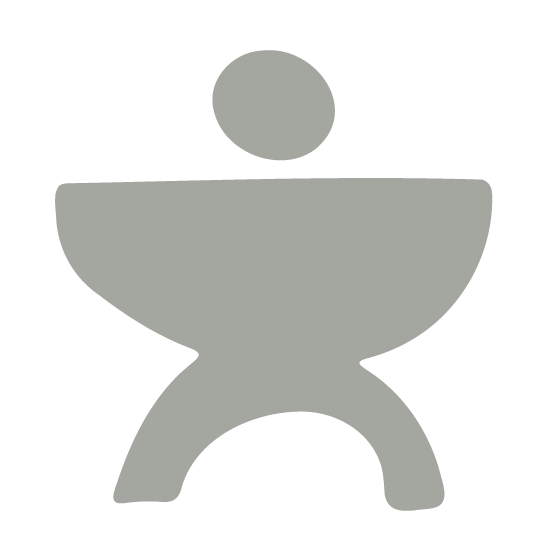 A stylized geometric shape in a blue that looks like the letter a person with their arms out wide.