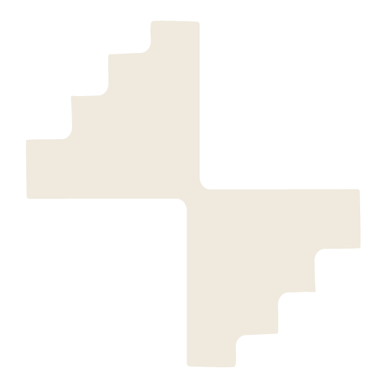 A symmetrical, abstract shape resembling a plus sign with stepped, staircase-like edges in a beige color on a black background.