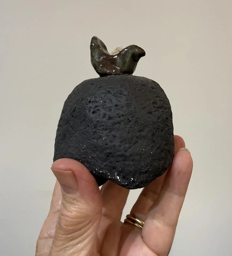 Rustic bell with bird- green glass