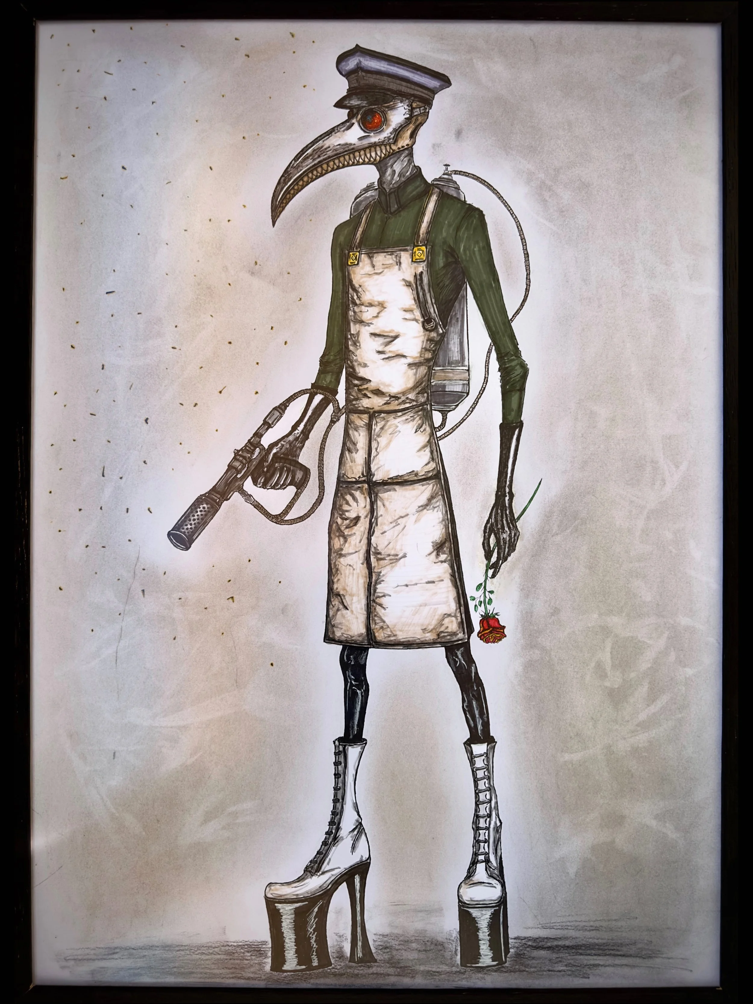 Butcher With Flowers
2025
Ink & mix media on paper
50x70