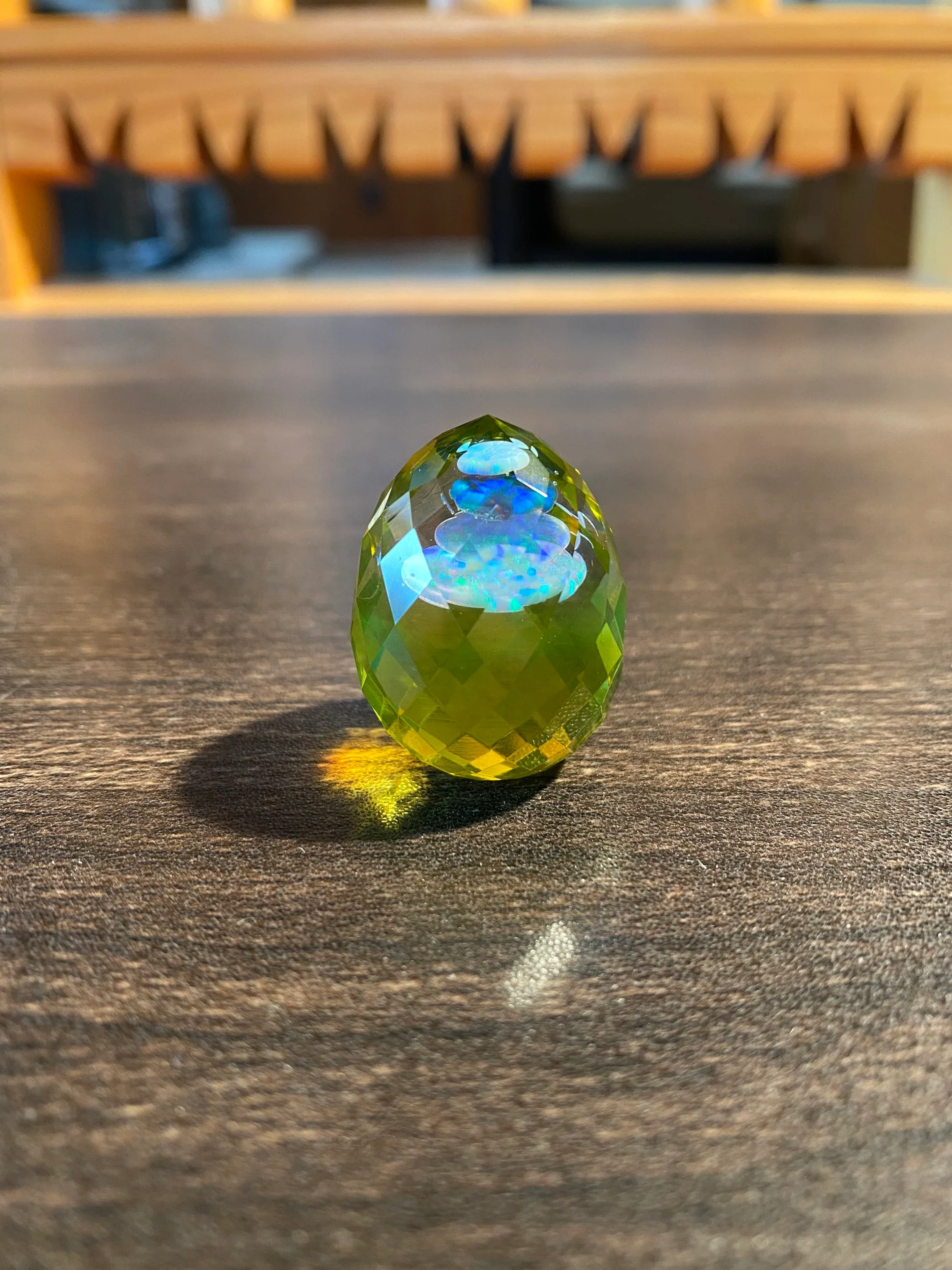 Faceted Glass Egg, Opal Stack, UV Reactive