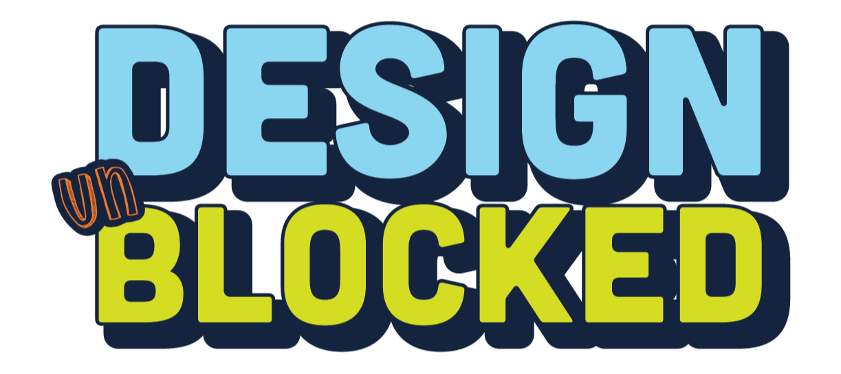 Text graphic reading 'Design un blocked' with the word 'un' in small orange and black font.