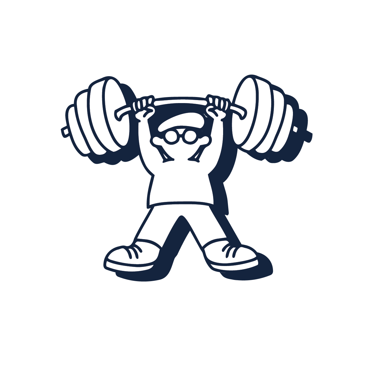 Illustration of a person lifting a heavy barbell overhead, wearing glasses and athletic clothing.