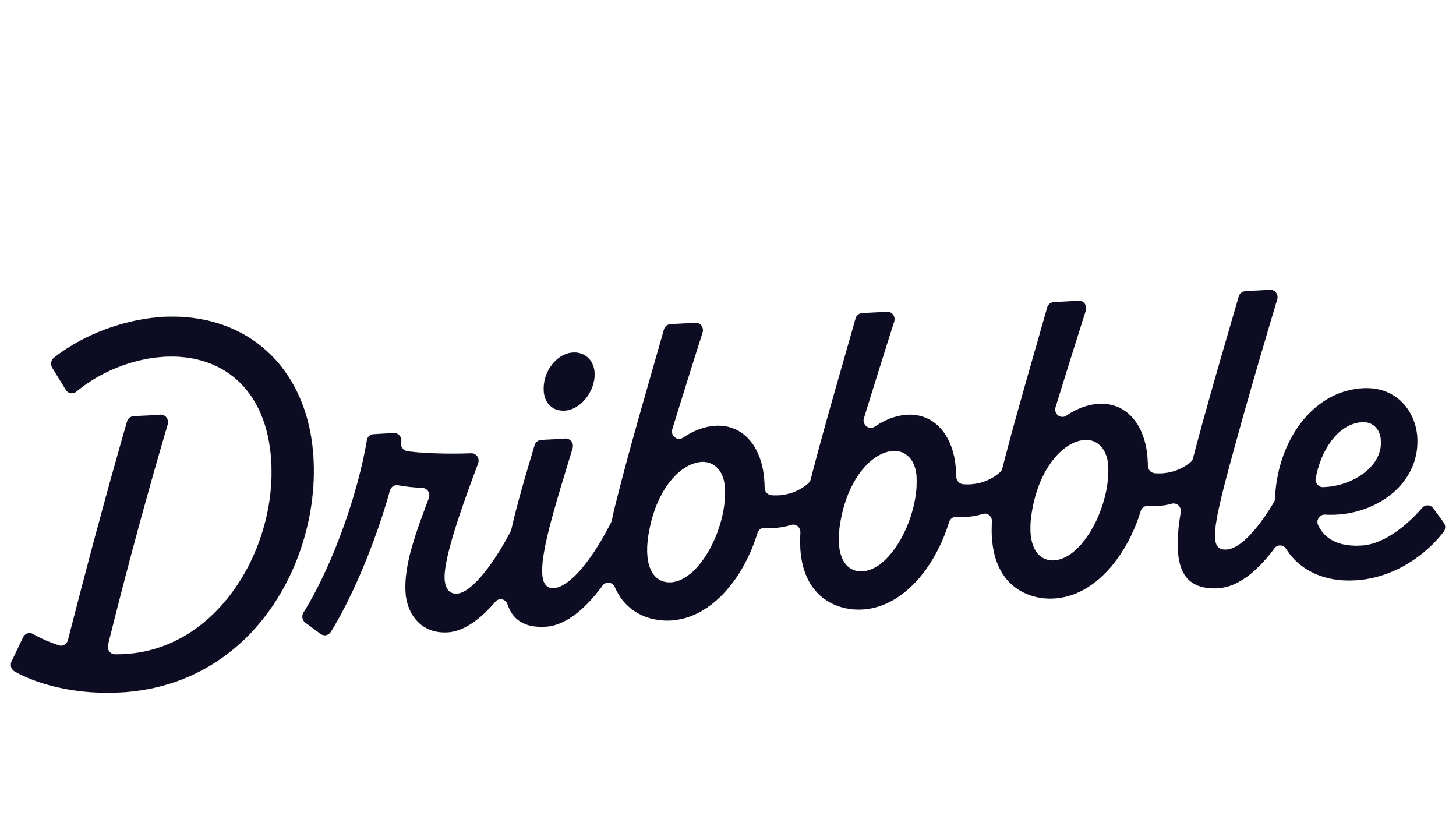 Graphic with the word Dribble written in black cursive font.