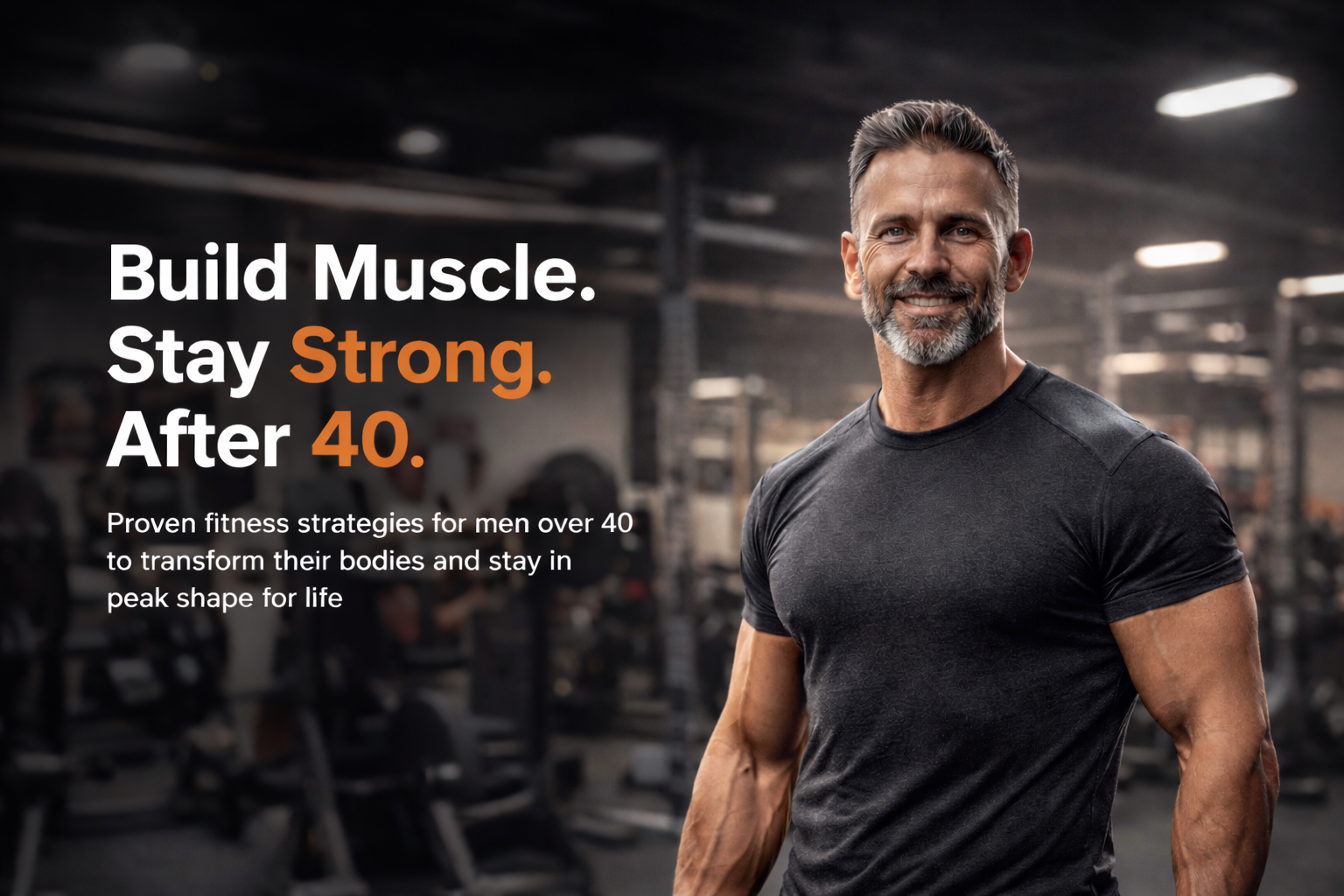 Strong man over 40 in gym representing Iron After 40 strength and muscle building approach