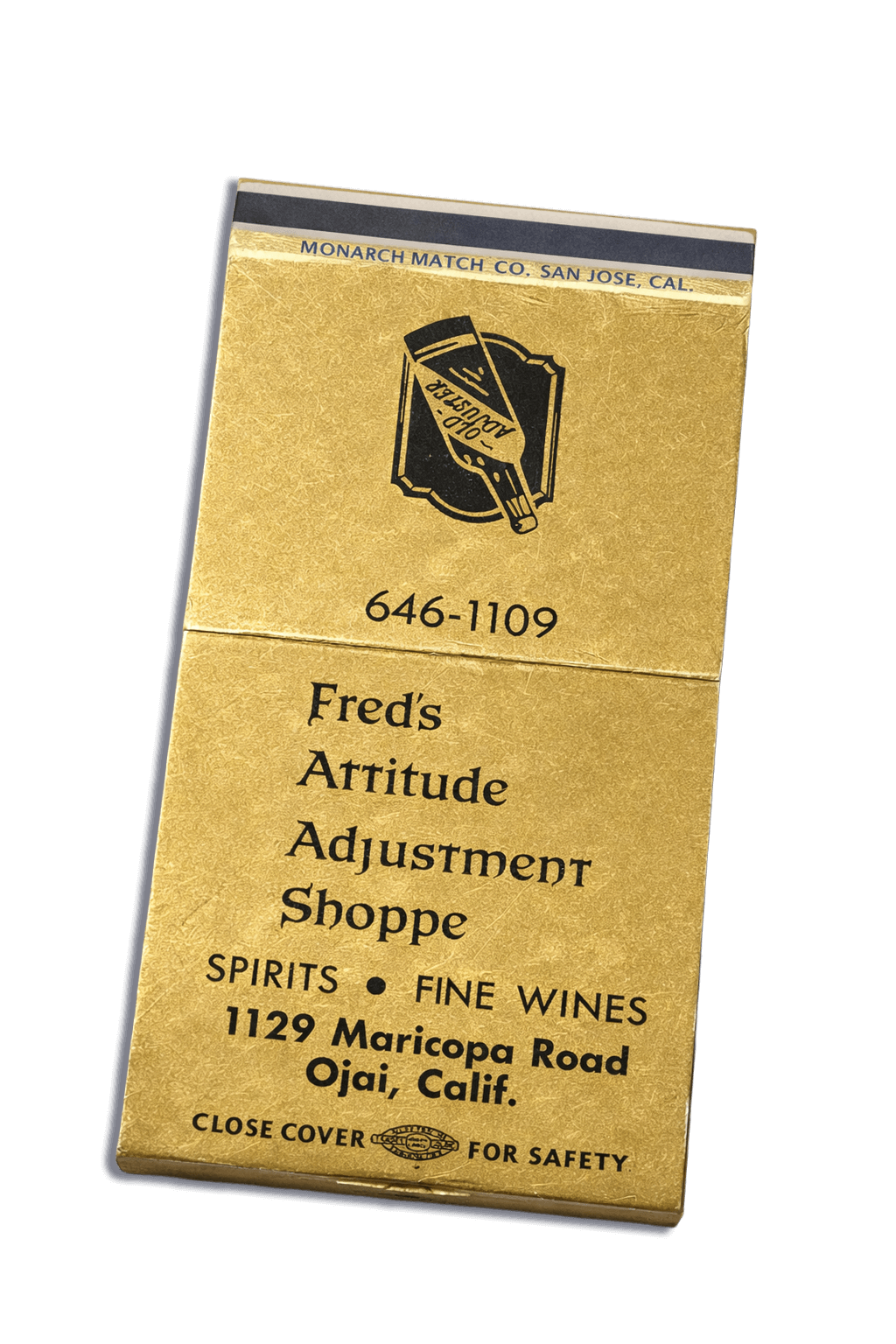 Vintage matchbook from Fred’s Attitude Adjustment Shoppe, Ojai, California