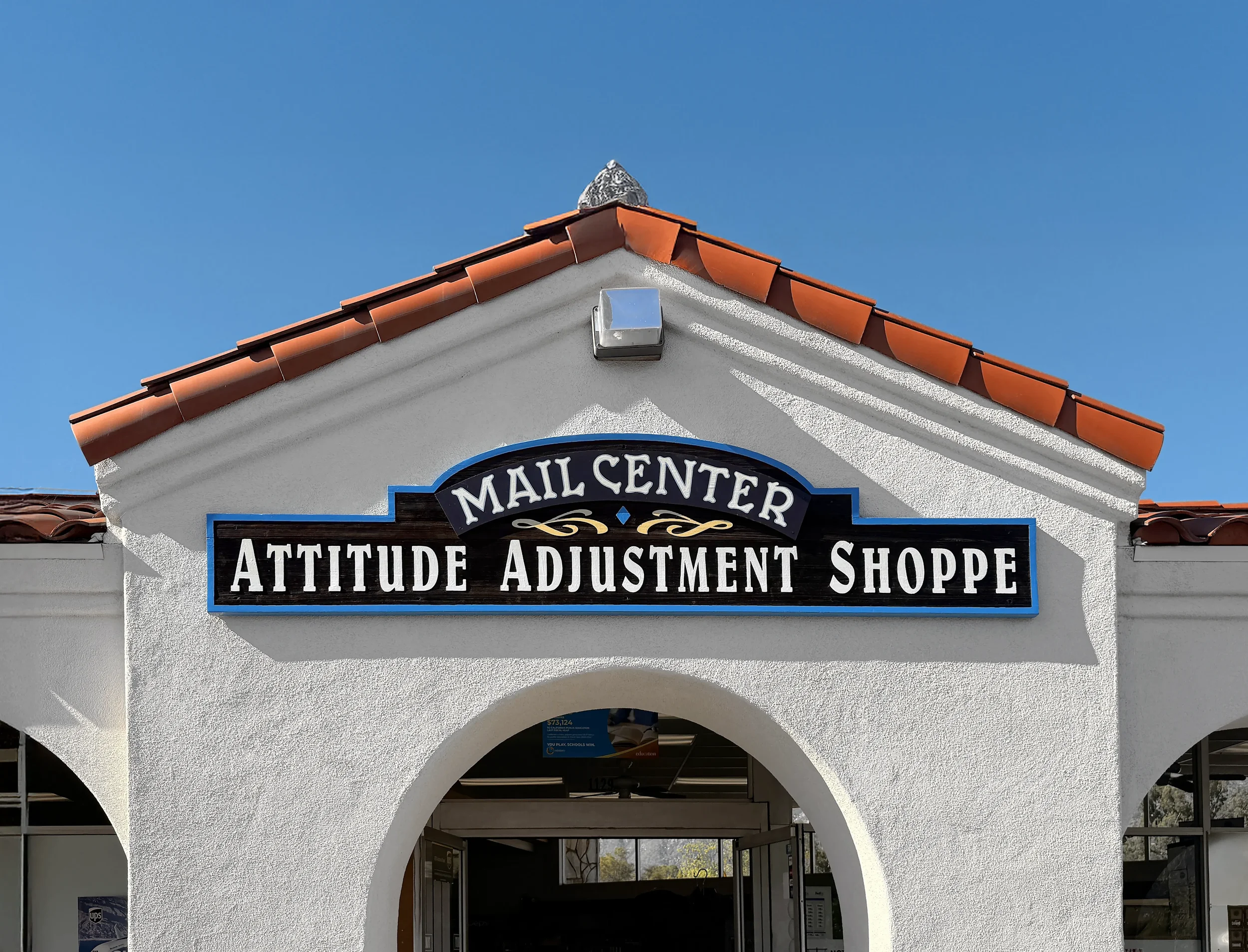 Exterior of the Attitude Adjustment Shoppe Mail Center on Maricopa Highway in Ojai California